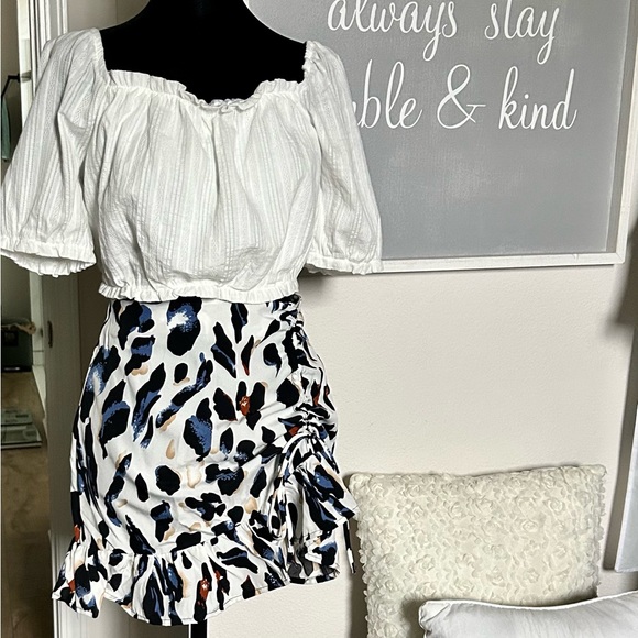 SHEIN Leopard Print Ruched Drawstring Mini Skirt, size:S, multicolor - Picture 1 of 3